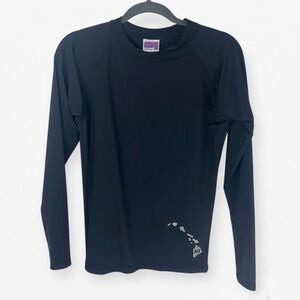 Hawaii Five-O Black Spandex Long Sleeve Surf Co. Shirt with Hawaii Design S